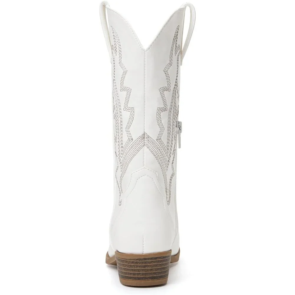 ⚡Girls White Kids Western Boots Embroidered Cowgirl Boots Riding Shoes Mid Calf